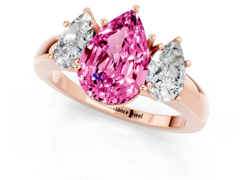 Rose gold Pear Cut Pink Sapphire Three-Stone Ring with Four-Prong Setting and Classic Band_1