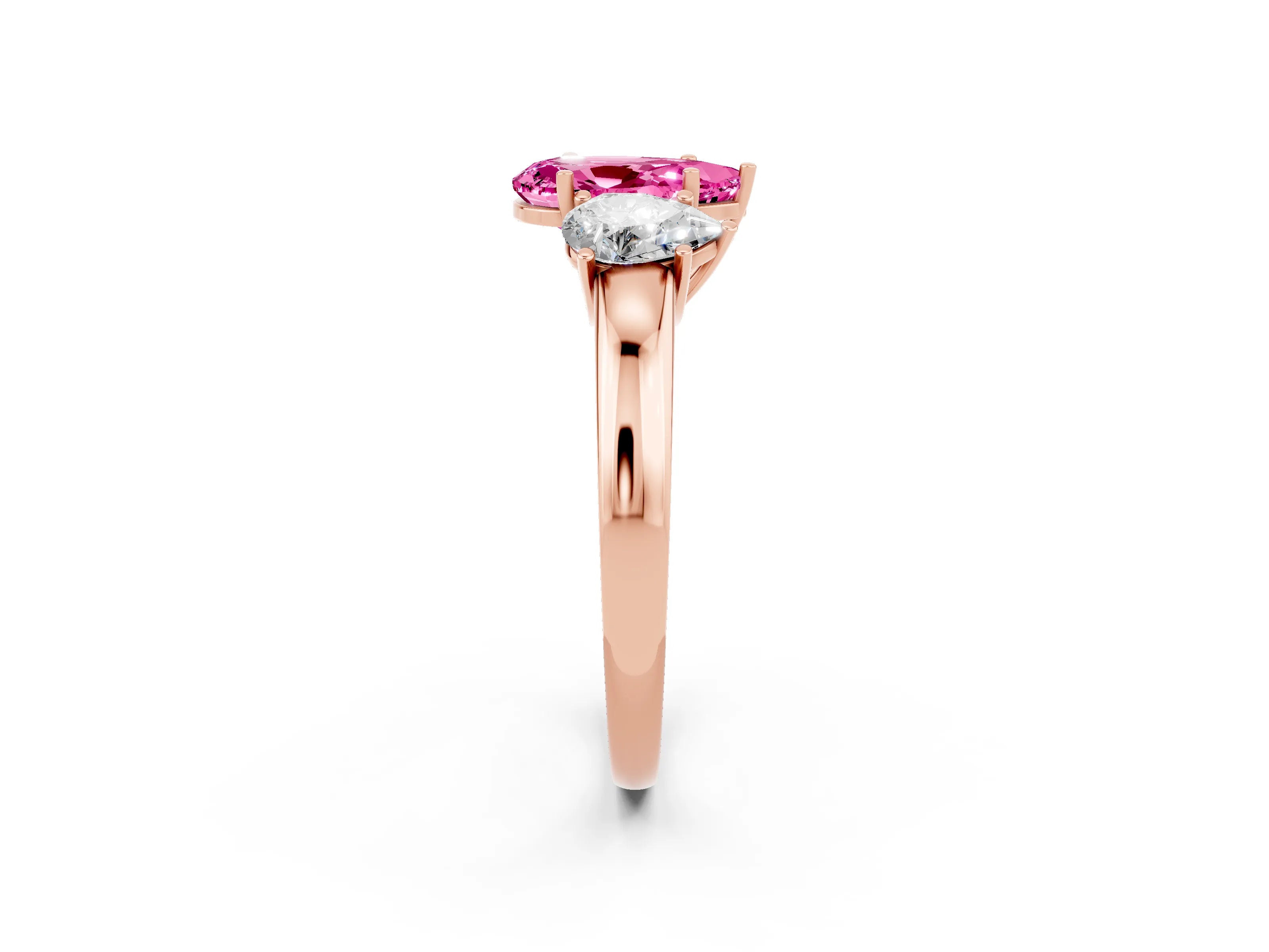 Rose gold Pear Cut Pink Sapphire Three-Stone Ring with Four-Prong Setting and Classic Band_2