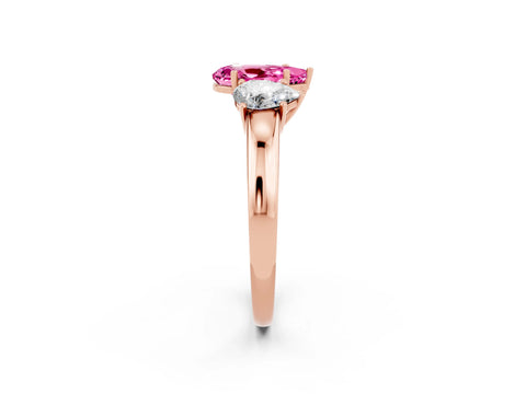 Rose gold Pear Cut Pink Sapphire Three-Stone Ring with Four-Prong Setting and Classic Band_2