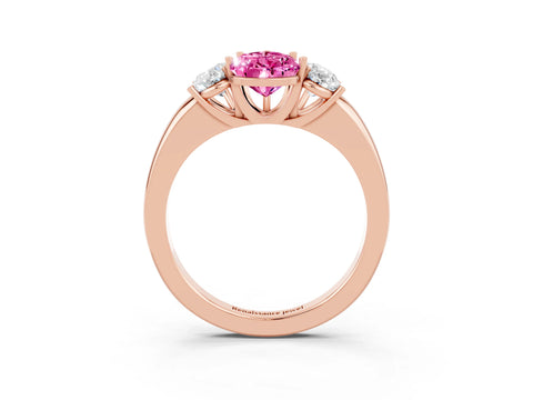 Rose gold Pear Cut Pink Sapphire Three-Stone Ring with Four-Prong Setting and Classic Band_3