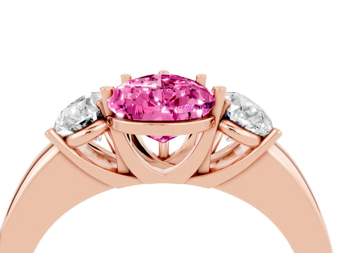 Rose gold Pear Cut Pink Sapphire Three-Stone Ring with Four-Prong Setting and Classic Band_4