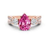 Rose gold Pear Cut Pink Sapphire Three-Stone Ring with Pavé Split Shank and Four-Prong Setting_36