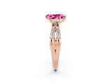Rose gold Pear Cut Pink Sapphire Three-Stone Ring with Pavé Split Shank and Four-Prong Setting_38