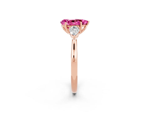 Rose gold Pear Cut Pink Sapphire Three-Stone Ring with Pear Side Stones and Four-Prong Setting_38