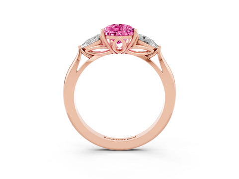 Rose gold Pear Cut Pink Sapphire Three-Stone Ring with Pear Side Stones and Four-Prong Setting_39