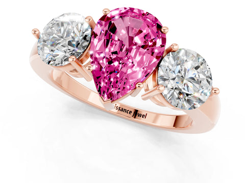 Rose gold Pear Cut Pink Sapphire Three-Stone Ring with Prong Setting and Classic Band_1
