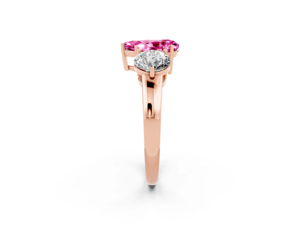 Rose gold Pear Cut Pink Sapphire Three-Stone Ring with Prong Setting and Classic Band
