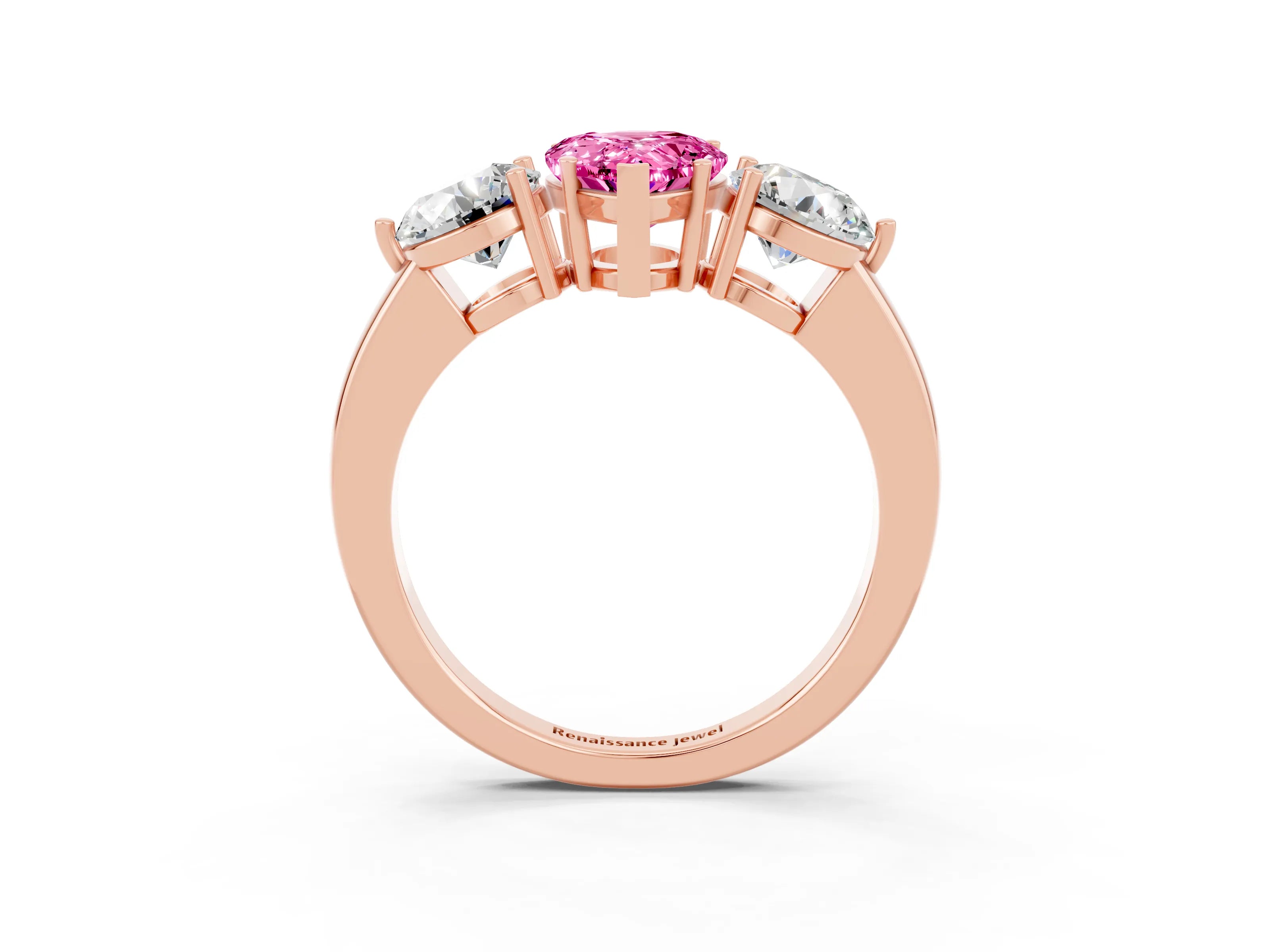 Rose gold Pear Cut Pink Sapphire Three-Stone Ring with Prong Setting and Classic Band_3