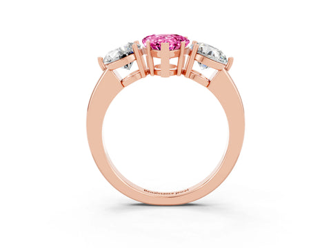 Rose gold Pear Cut Pink Sapphire Three-Stone Ring with Prong Setting and Classic Band_3