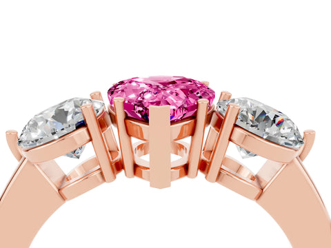 Rose gold Pear Cut Pink Sapphire Three-Stone Ring with Prong Setting and Classic Band_4