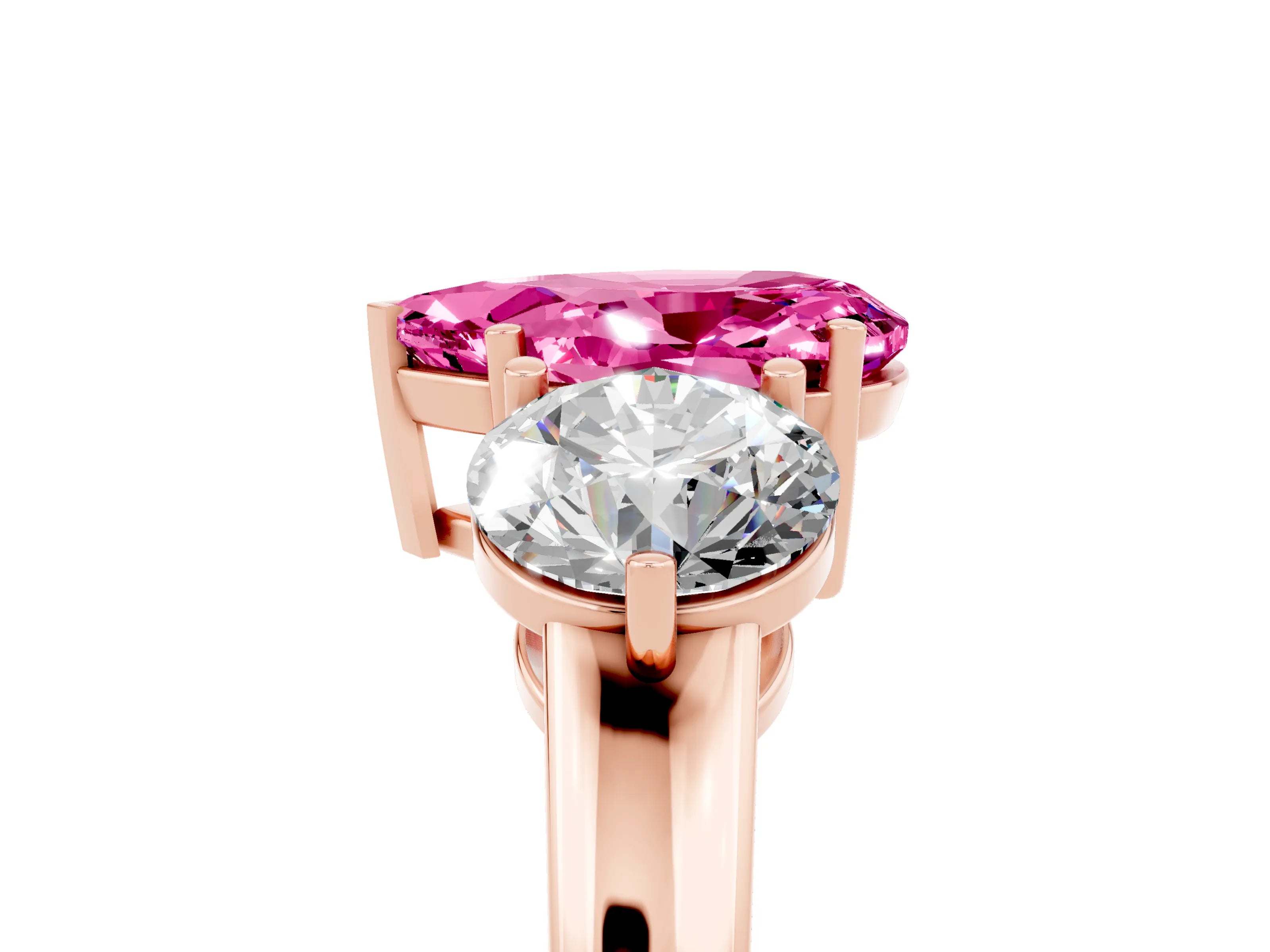 Rose gold Pear Cut Pink Sapphire Three-Stone Ring with Prong Setting and Classic Band_5