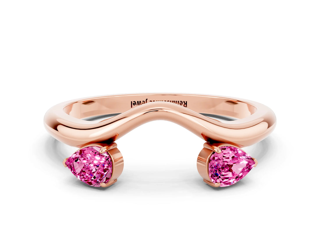 Rose gold Pear Cut Pink Sapphire Two-Stone Open Band Ring with Prong Setting_18