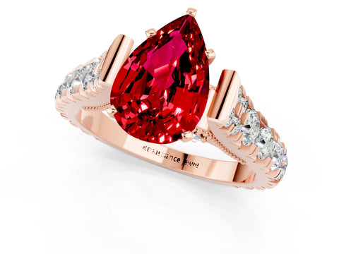 Rose gold Pear Cut Ruby Classic Solitaire Ring with Pavé Band and Four-Prong Setting_1