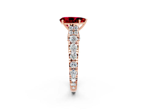 Rose gold Pear Cut Ruby Classic Solitaire Ring with Pavé Band and Four-Prong Setting_2