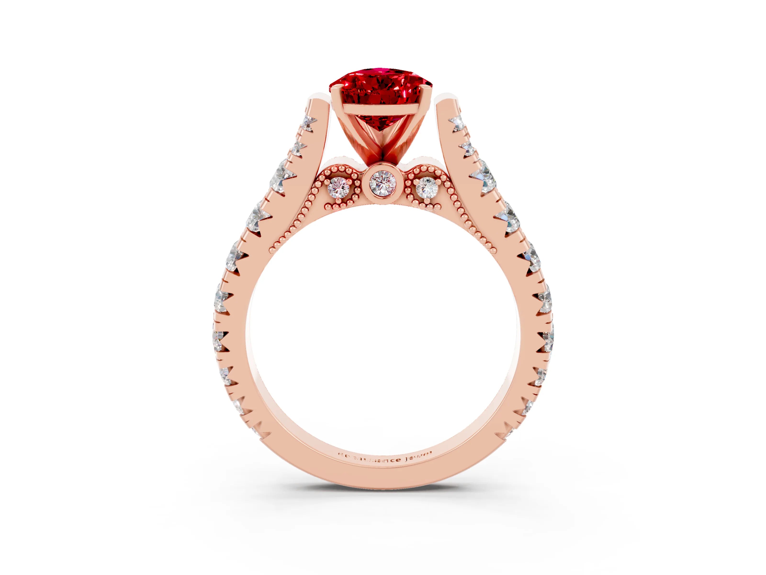Rose gold Pear Cut Ruby Classic Solitaire Ring with Pavé Band and Four-Prong Setting_3