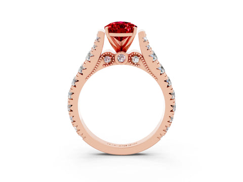 Rose gold Pear Cut Ruby Classic Solitaire Ring with Pavé Band and Four-Prong Setting_3