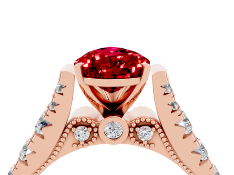 Rose gold Pear Cut Ruby Classic Solitaire Ring with Pavé Band and Four-Prong Setting_4
