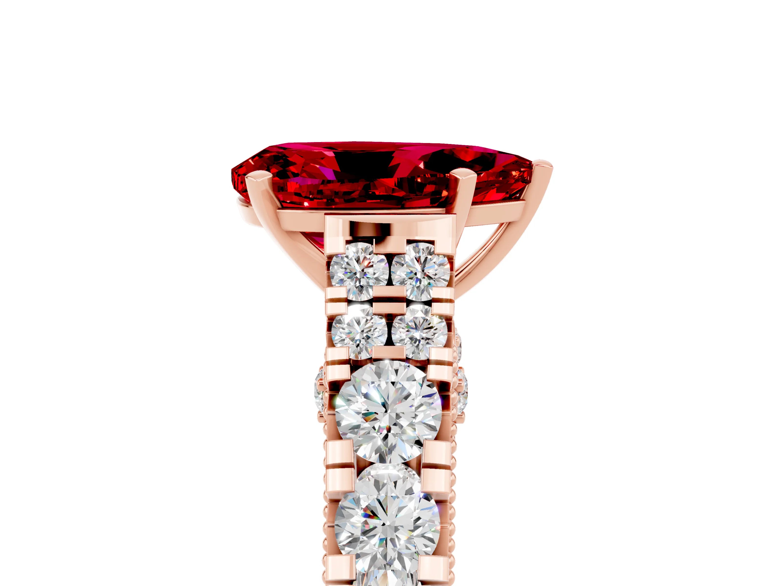 Rose gold Pear Cut Ruby Classic Solitaire Ring with Pavé Band and Four-Prong Setting_5