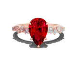 Rose gold Pear Cut Ruby Cluster Side Stone Solitaire Ring with Prong Setting_24