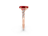 Rose gold Pear Cut Ruby Cluster Side Stone Solitaire Ring with Prong Setting_26