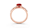 Rose gold Pear Cut Ruby Cluster Side Stone Solitaire Ring with Prong Setting_27