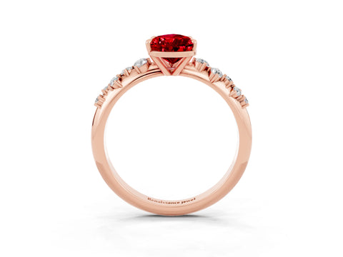 Rose gold Pear Cut Ruby Cluster Side Stone Solitaire Ring with Prong Setting_27