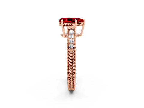 Rose gold Pear Cut Ruby Engagement Ring with Milgrain Channel Set Band and Prong Setting_2