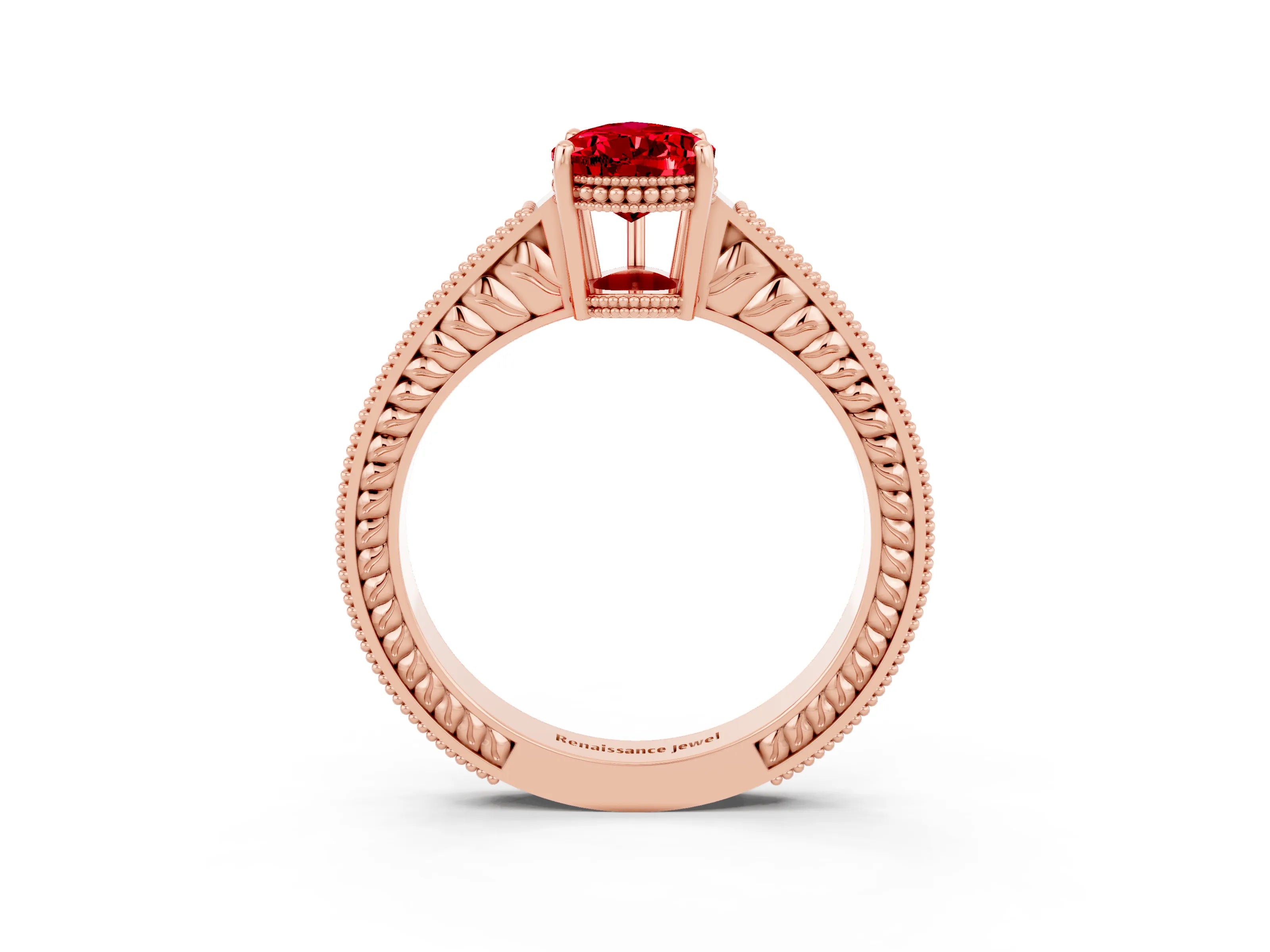 Rose gold Pear Cut Ruby Engagement Ring with Milgrain Channel Set Band and Prong Setting_3