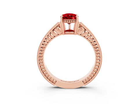 Rose gold Pear Cut Ruby Engagement Ring with Milgrain Channel Set Band and Prong Setting_3
