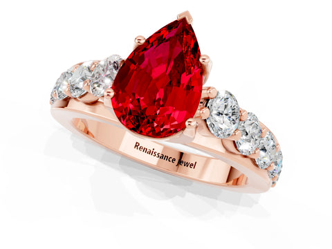 Rose gold Pear Cut Ruby Engagement Ring with Pavé Band and Four-Prong Setting_1