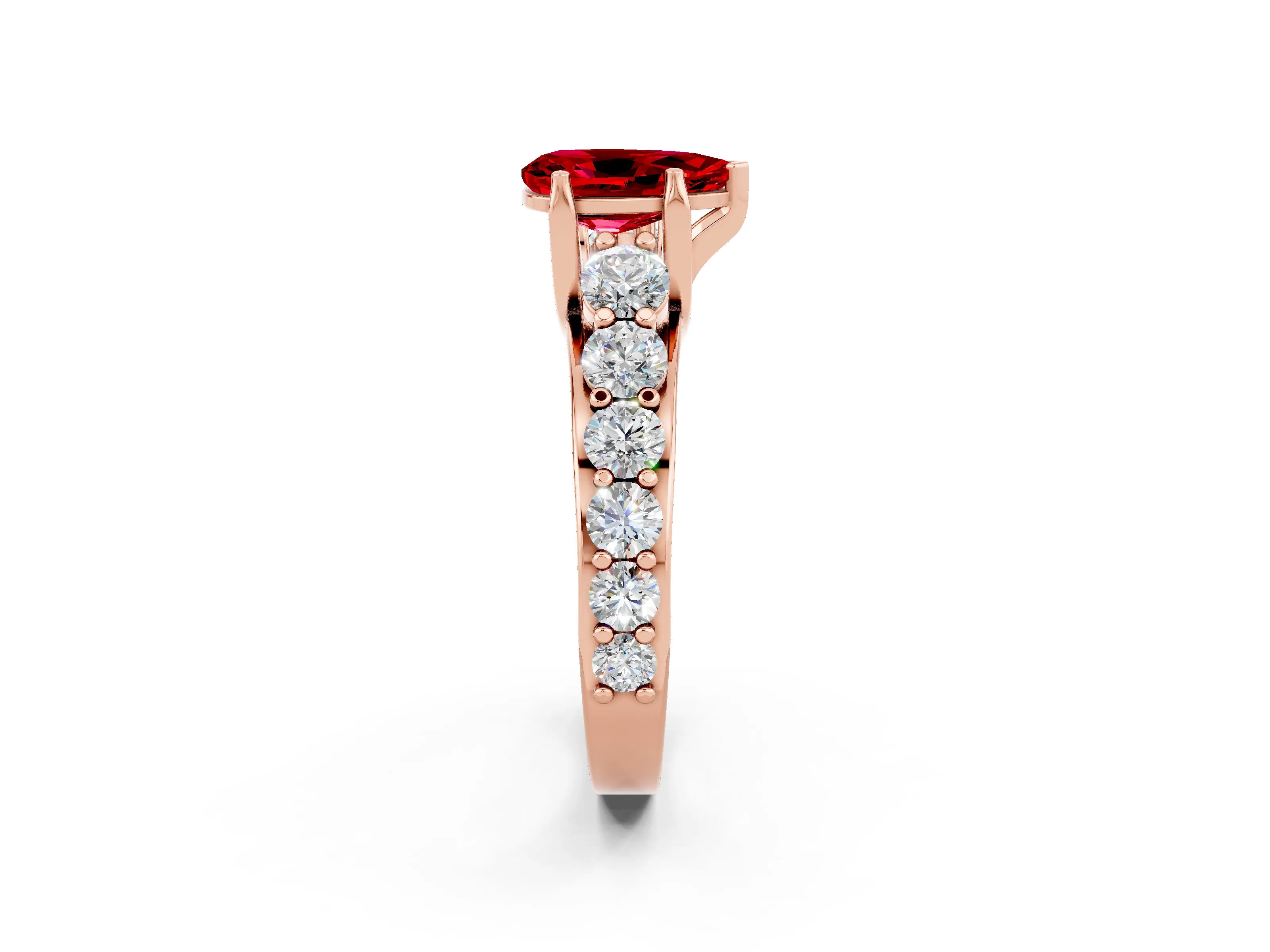Rose gold Pear Cut Ruby Engagement Ring with Pavé Band and Four-Prong Setting_2