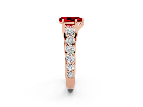 Rose gold Pear Cut Ruby Engagement Ring with Pavé Band and Four-Prong Setting_2