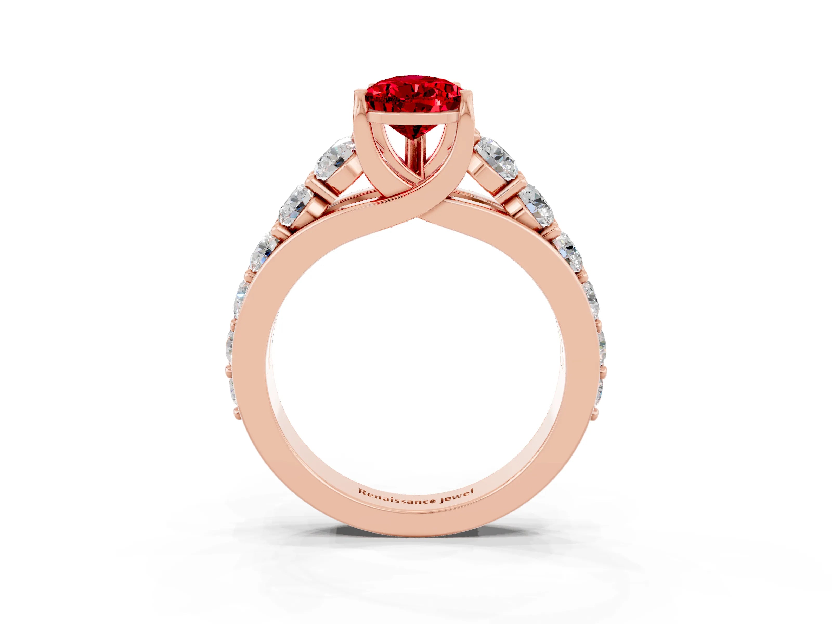 Rose gold Pear Cut Ruby Engagement Ring with Pavé Band and Four-Prong Setting_3
