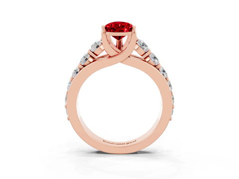 Rose gold Pear Cut Ruby Engagement Ring with Pavé Band and Four-Prong Setting_3