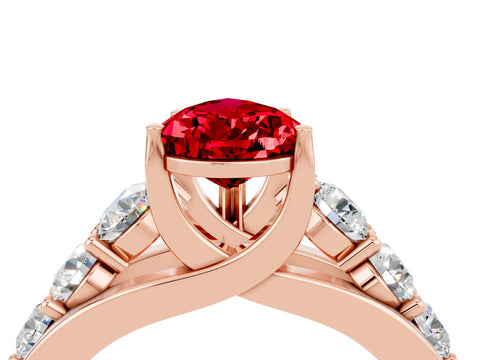 Rose gold Pear Cut Ruby Engagement Ring with Pavé Band and Four-Prong Setting_4