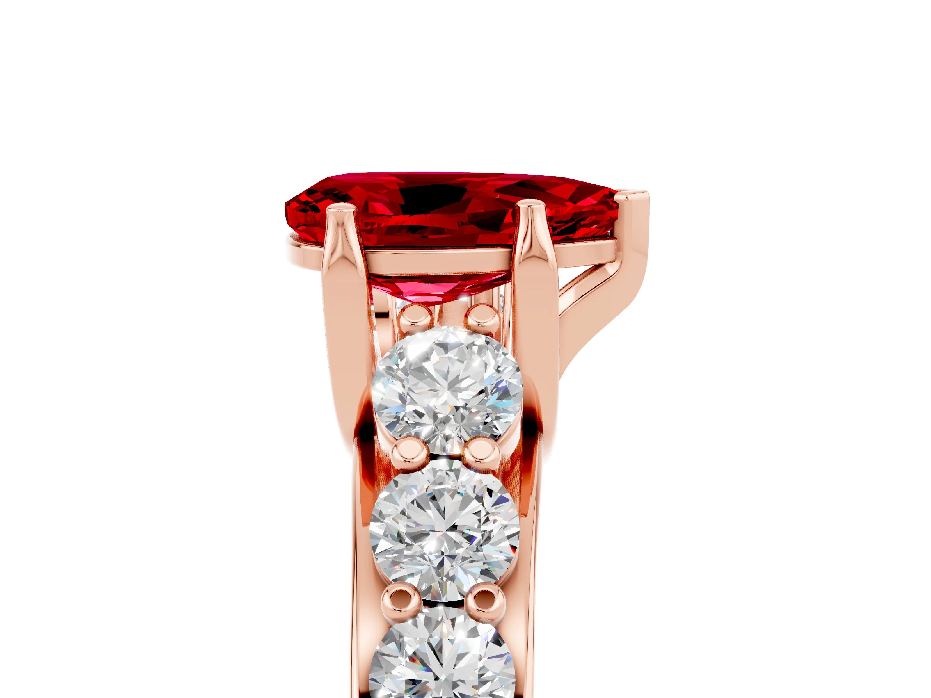 Rose gold Pear Cut Ruby Engagement Ring with Pavé Band and Four-Prong Setting_5