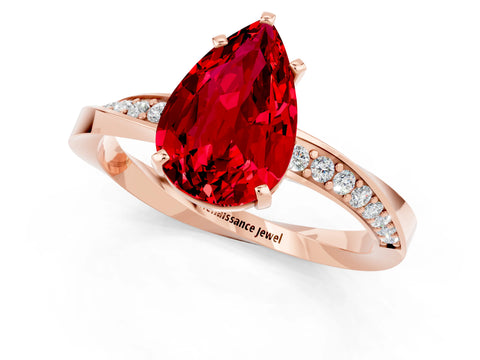 Rose gold Pear Cut Ruby Engagement Ring with Side Stone Accents and Four-Prong Setting_28