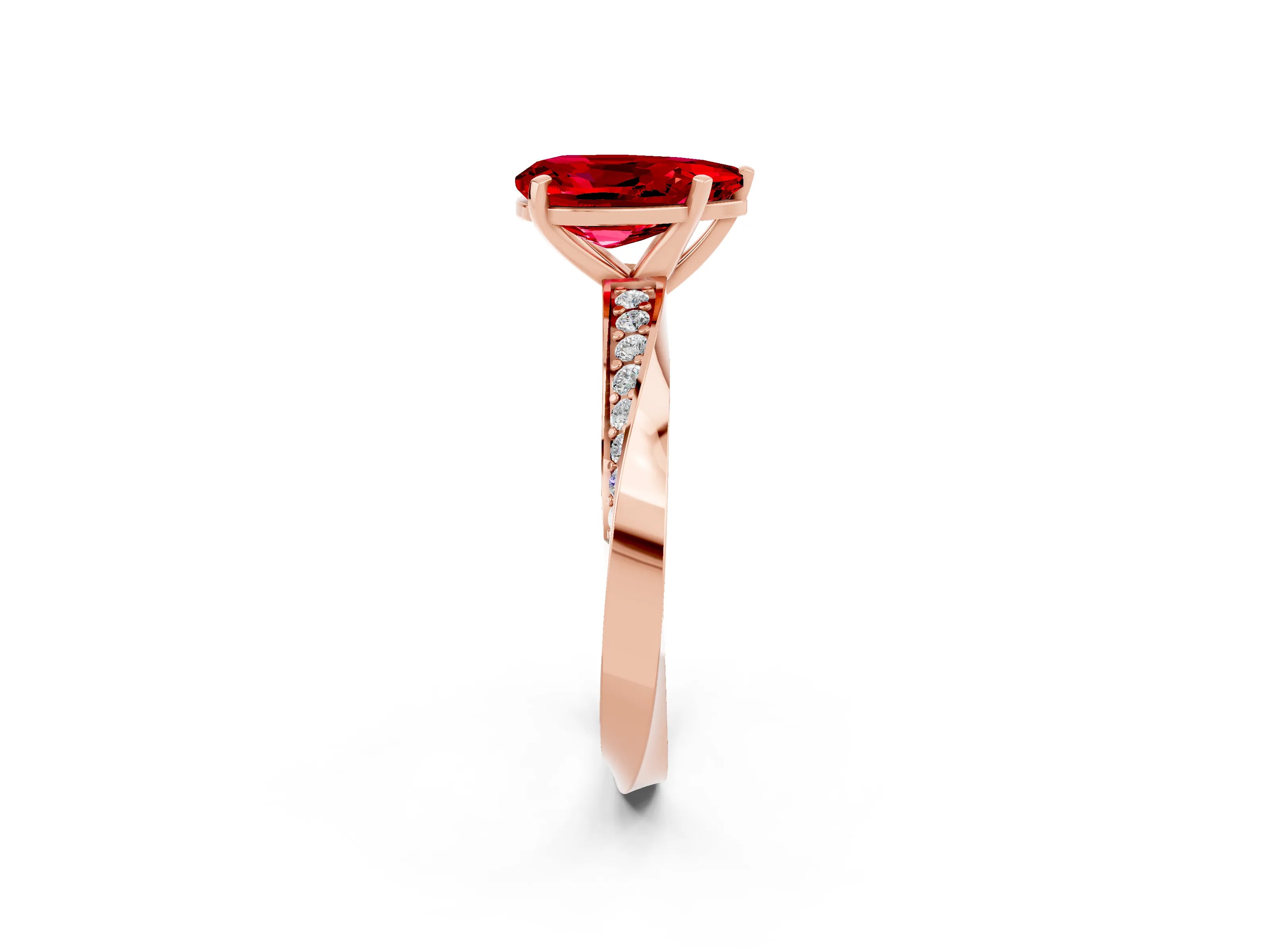Rose gold Pear Cut Ruby Engagement Ring with Side Stone Accents and Four-Prong Setting_29