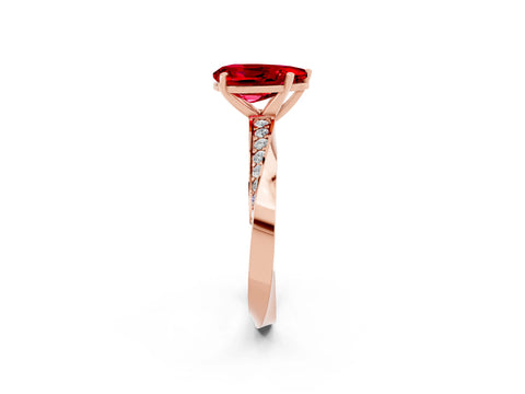 Rose gold Pear Cut Ruby Engagement Ring with Side Stone Accents and Four-Prong Setting_29