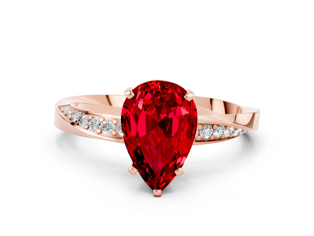 Rose gold Pear Cut Ruby Engagement Ring with Side Stone Accents and Four-Prong Setting_60