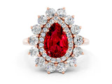 Rose gold Pear Cut Ruby Floral Double Halo Engagement Ring with Prong Setting_12