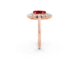 Rose gold Pear Cut Ruby Floral Double Halo Engagement Ring with Prong Setting_14