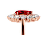 Rose gold Pear Cut Ruby Floral Double Halo Engagement Ring with Prong Setting_17
