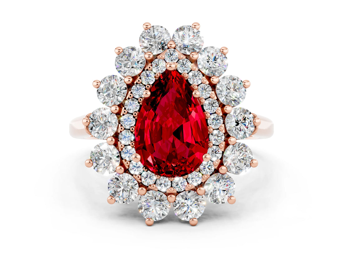 Rose gold Pear Cut Ruby Floral Double Halo Engagement Ring with Prong Setting_60