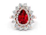 Rose gold Pear Cut Ruby Floral Double Halo Engagement Ring with Prong Setting_60