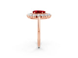 Rose gold Pear Cut Ruby Floral Double Halo Engagement Ring with Prong Setting_62