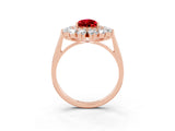 Rose gold Pear Cut Ruby Floral Double Halo Engagement Ring with Prong Setting_63