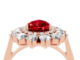Rose gold Pear Cut Ruby Floral Double Halo Engagement Ring with Prong Setting_64