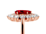 Rose gold Pear Cut Ruby Floral Double Halo Engagement Ring with Prong Setting_65