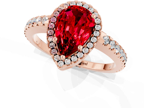 Rose gold Pear Cut Ruby Halo Engagement Ring with Pavé Band and Prong Setting_13